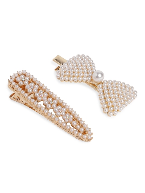 

20Dresses Gold-Toned & White Set of 2 Embellished Alligator Hair Clip