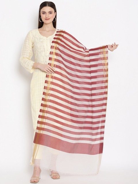 

SHINGORA Off-White & Brown Woven Design Sustainable Dupatta