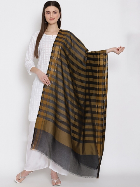 

SHINGORA Black & Copper-Coloured Striped Antiviral Coated Dupatta