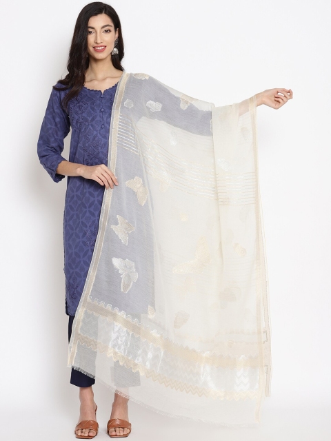 

SHINGORA Off-White & Gold-Toned Woven Design Dupatta