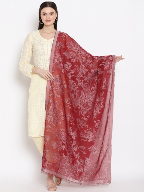 

SHINGORA Maroon & Grey Woven Design Antiviral Coated Dupatta