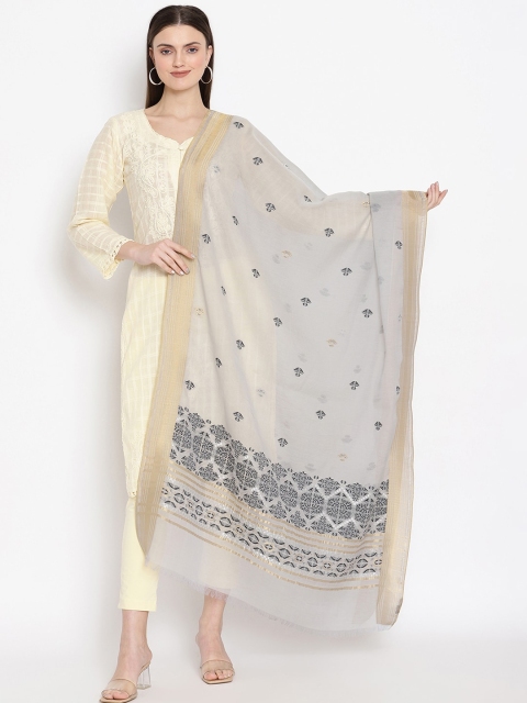 

SHINGORA Grey & Black Woven Design Antiviral Coated Dupatta