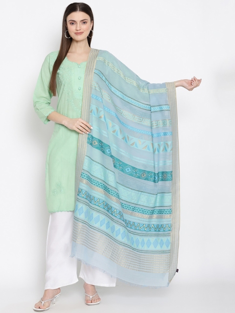 

SHINGORA Blue & Grey Printed Dupatta