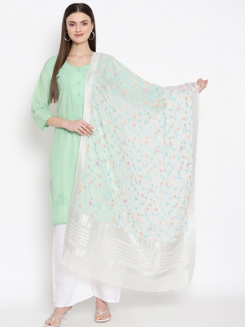 

SHINGORA Off-White & Blue Printed Dupatta