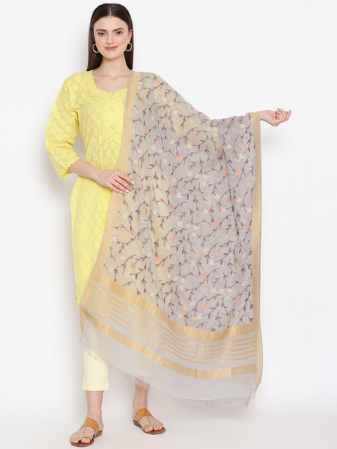 

SHINGORA Grey & Gold-Toned Printed Dupatta