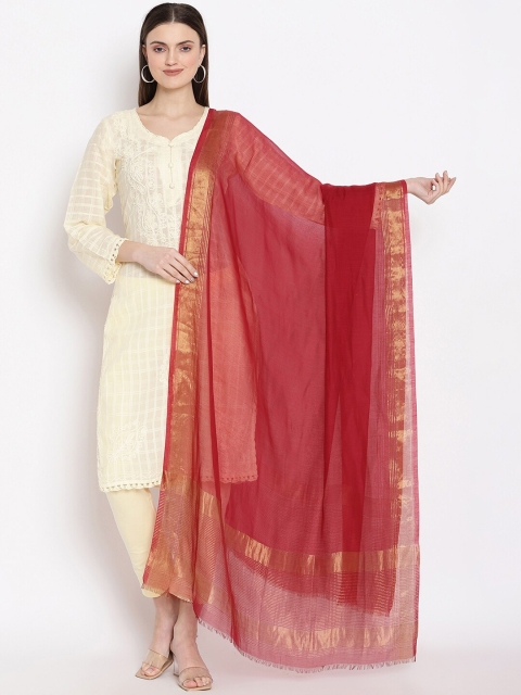 

SHINGORA Red & Gold-Toned Solid Dupatta