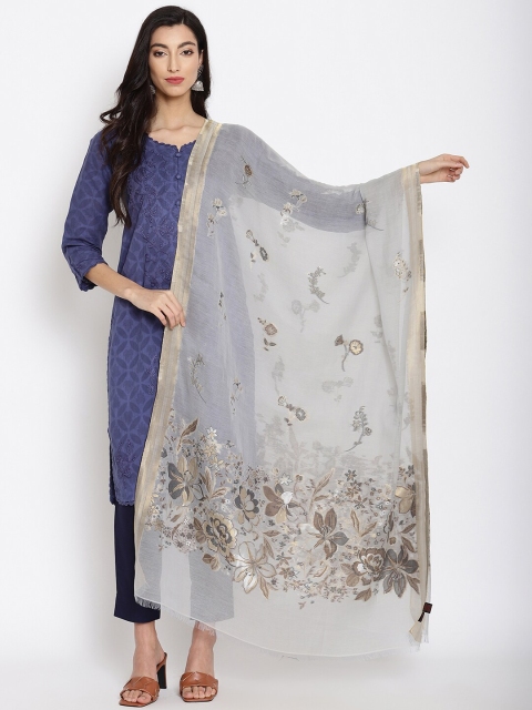 

SHINGORA Grey & Gold-Toned Woven Design Dupatta