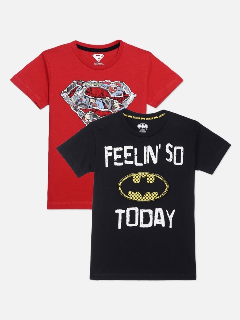 

Kids Ville Boys Pack of 2 Superheroes Print Cotton Round Neck T-shirts, Black