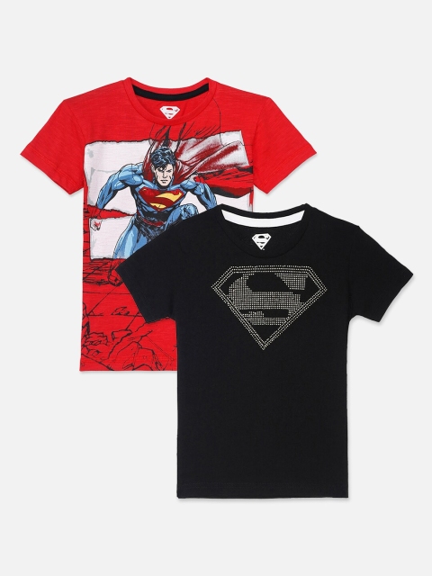 

Kids Ville Boys Pack of 2 Superman Print Cotton Round Neck T-shirts, Red