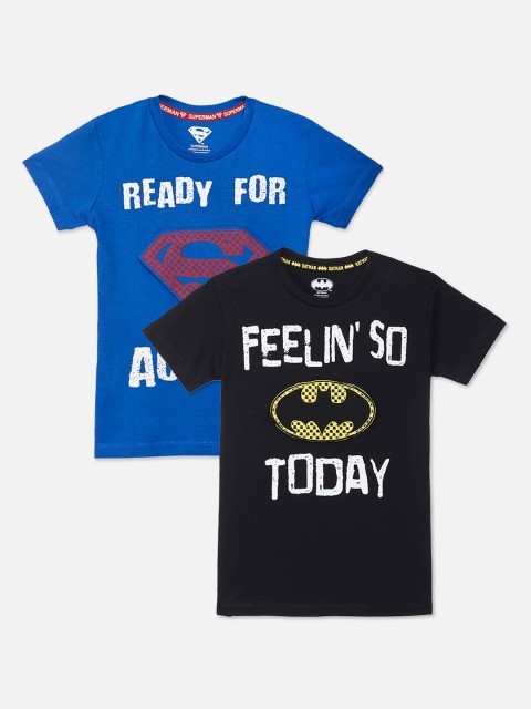 

Kids Ville Boys Pack of 2 Superheroes Print Cotton Round Neck T-shirts, Blue
