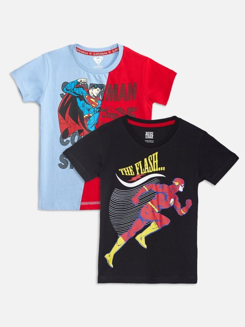 

Kids Ville Boys Pack of 2 Superheroes Print Cotton Round Neck T-shirts, Black