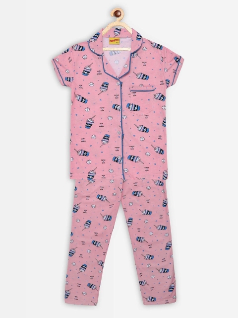 

Punkster Girls Pink & Blue Milk Shake Print Pure Cotton Night suit