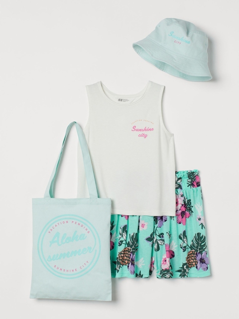 

H&M Girls Blue & White 4-piece Set With a Fabric Bag