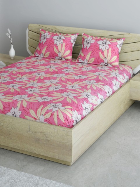 

Aura Pink & White Floral 144 TC Queen Bedsheet with 2 Pillow Covers