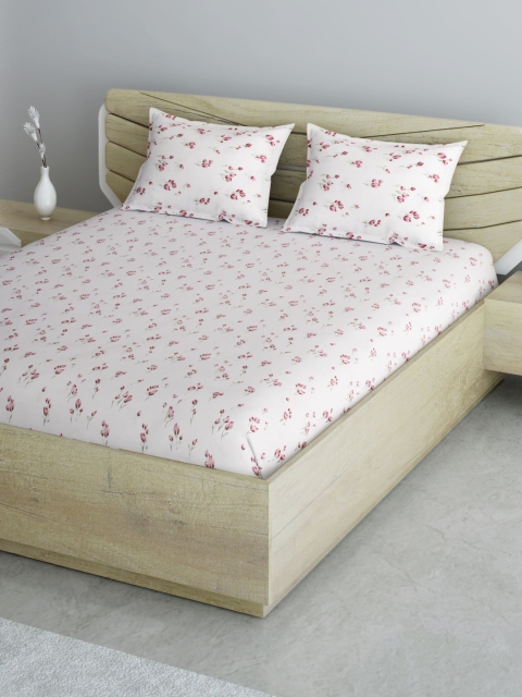 

Aura White & Pink {Pure Cotton Floral 144 TC Queen Bedsheet with 2 Pillow Covers