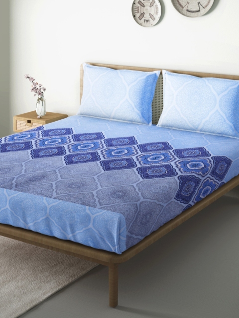 

Aura Blue Pure Cotton Ethnic Motifs 144 TC Queen Bedsheet with 2 Pillow Covers