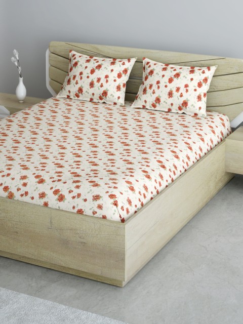 

Aura Beige & Rust Floral 144 TC 120 GSM Queen Bedsheet with 2 Pillow Covers