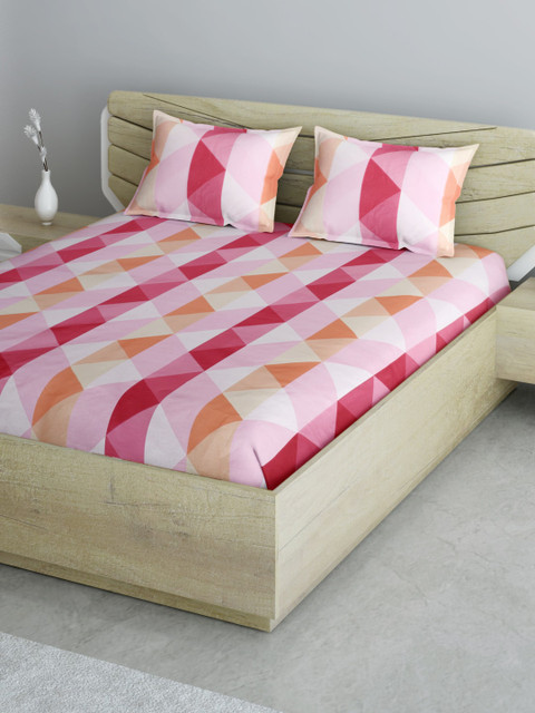 

Aura Pink & Orange Cotton Geometric 144 TC Double Queen Bedsheet with 2 Pillow Covers