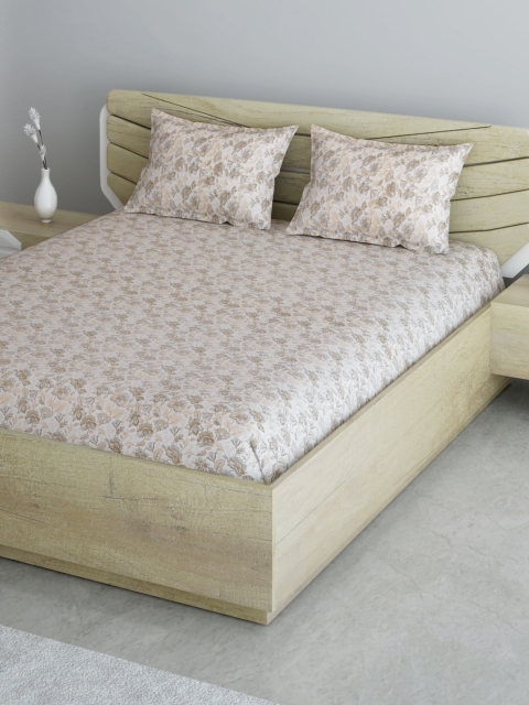 

Aura White & Beige Floral 144 TC 120 GSM Queen Bedsheet with 2 Pillow Covers