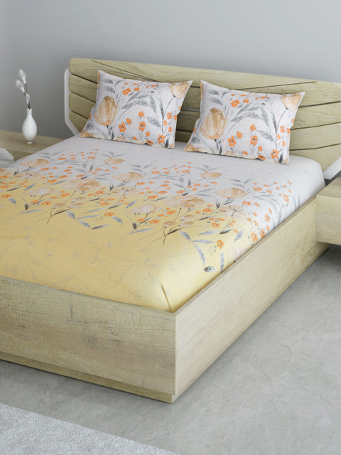 

Aura Yellow & White Floral 144 TC 120 GSM Queen Bedsheet with 2 Pillow Covers