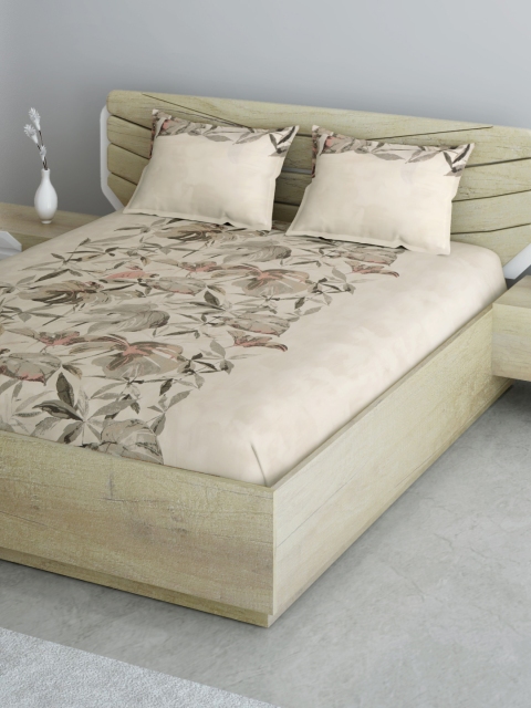 

Aura Beige & Grey Floral 144 TC Queen Bedsheet with 2 Pillow Covers