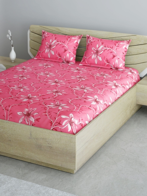 

Aura Pink & White Floral 144 TC 120 GSM Cotton Double Queen Bedsheet with 2 Pillow Covers
