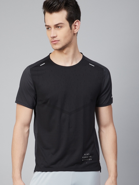 

Nike Men Black Solid Round Neck Rise 365 Run Division T-shirt