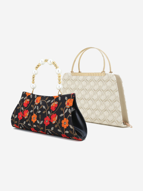 

Element Cart Set of 2 Beige & Black Embroidered Clutch