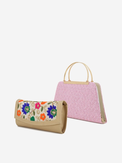 

Element Cart Cream-Coloured & Pink Set of 2 Embroidered Purse Clutches