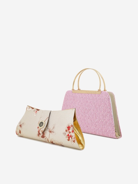

Element Cart Beige & Pink Set of 2 Printed Purse Clutch