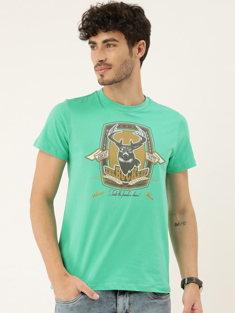 

QUANCIOUS Men Green Printed Round Neck Sustainable Organic Cotton T-shirt