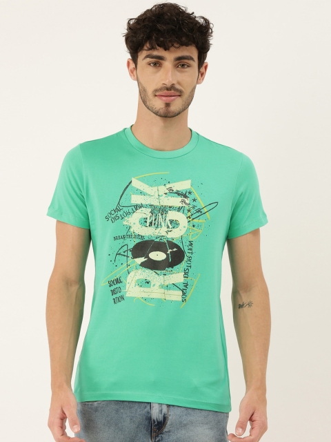 

QUANCIOUS Men Green Printed Round Neck Sustainable Organic Cotton T-shirt