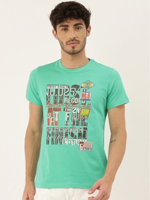 

QUANCIOUS Men Green Printed Round Neck Organic Cotton Sustainable T-shirt