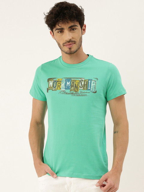

QUANCIOUS Men Green Solid Organic Cotton Round Neck T-shirt