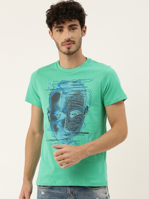

QUANCIOUS Men Green Printed Round Neck Organic Cotton Sustainable T-shirt