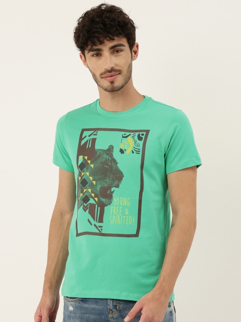 

QUANCIOUS Men Green Printed Round Neck Sustainable Organic Cotton T-shirt