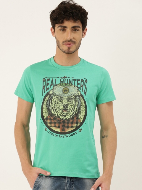 

QUANCIOUS Men Green Printed Round Neck Organic Cotton Sustainable T-shirt