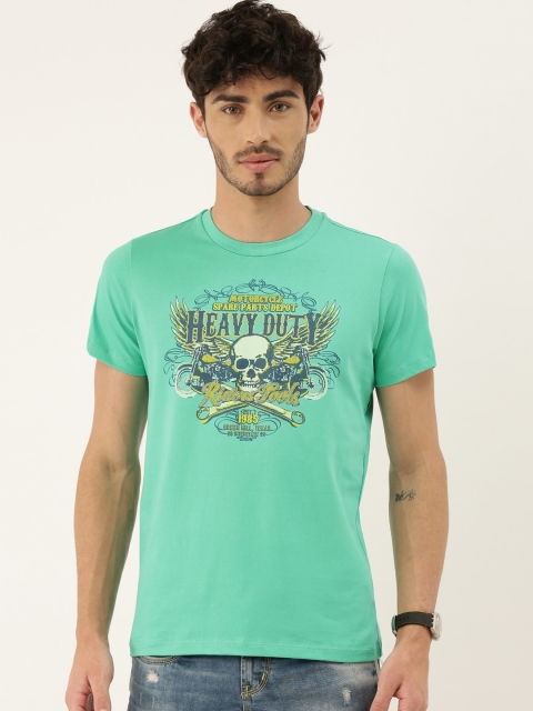 

QUANCIOUS Men Green Printed Round Neck Sustainable Organic Cotton T-shirt