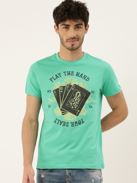 

QUANCIOUS Men Green Printed Organic Cotton Round Neck T-shirt