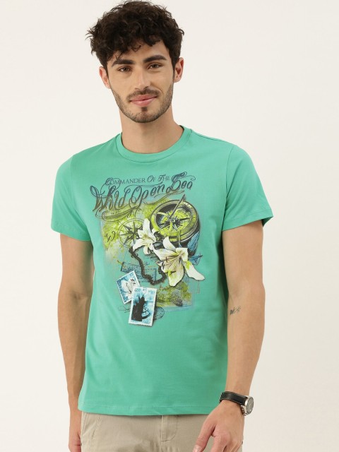 

QUANCIOUS Men Green Printed Round Neck Organic Cotton Sustainable T-shirt
