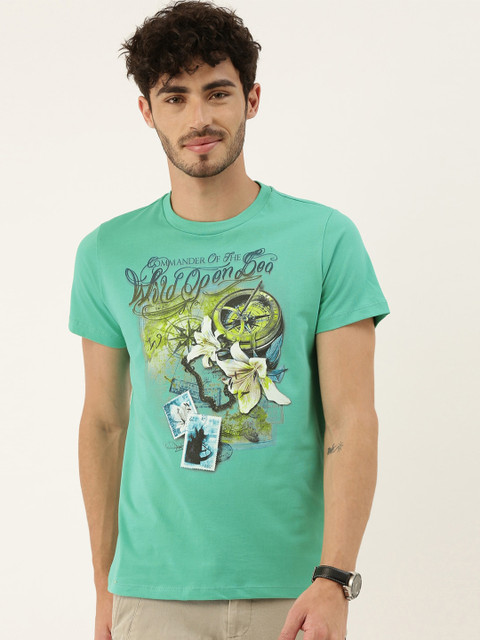 

QUANCIOUS Men Green Printed Round Neck Sustainable Organic Cotton T-shirt