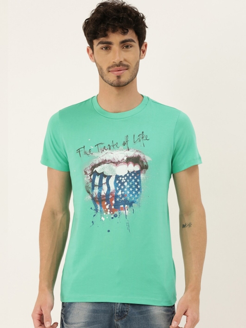 

QUANCIOUS Men Green Printed Round Neck Organic Cotton Sustainable T-shirt