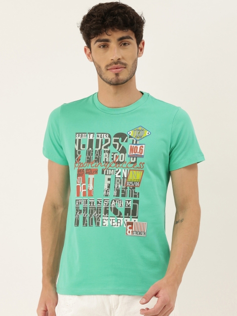 

QUANCIOUS Men Green Printed Organic Cotton Round Neck T-shirt