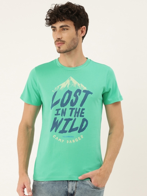 

QUANCIOUS Men Green Printed Organic Cotton Round Neck T-shirt