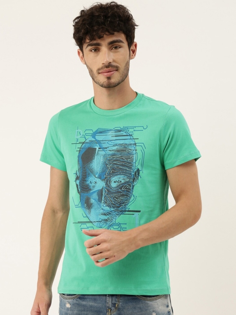 

QUANCIOUS Men Green Printed Organic Cotton Round Neck T-shirt