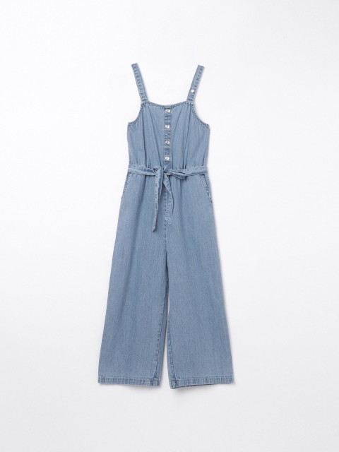 

Bossini Girls Blue Solid Cotton Basic Jumpsuit