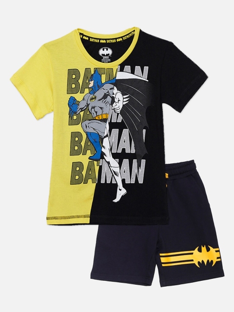 

Kids Ville Boys Black & Yellow Batman Printed T-shirt with Shorts