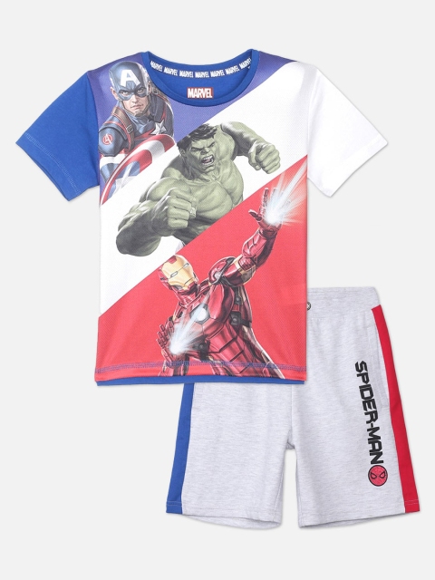 

Kids Ville Boys Blue & White Avengers Printed T-shirt with Shorts