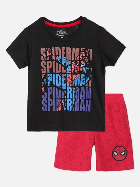 

Kids Ville Boys Red & Black Spiderman Printed T-shirt with Shorts