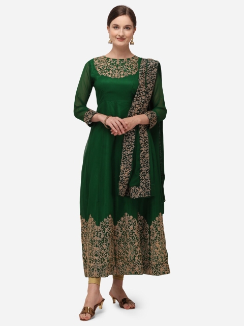 

SAADHVI Green & Gold-Toned Poly Georgette Semi-Stitched Dress Material